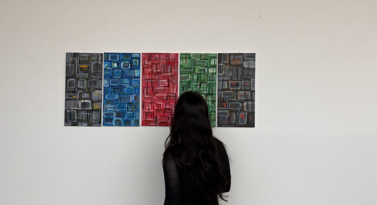 Five-panel painting series installation