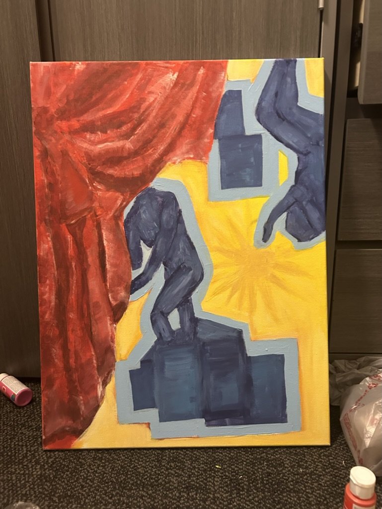 Figurative oil painting — two figures on yellow